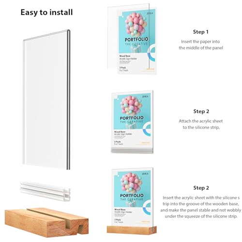 JDEA 5x7 Inch Acrylic Sign Holder with Wood Base Vertical and Slant Displays(6 Pack 5*7") - Image 5