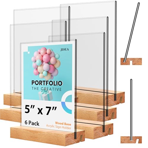 JDEA 5x7 Inch Acrylic Sign Holder with Wood Base Vertical and Slant Displays(6 Pack 5*7") - Image 1