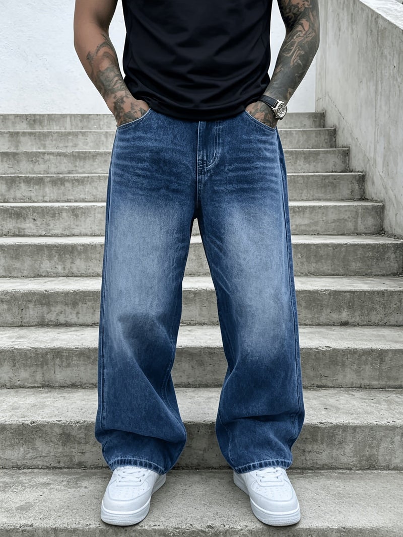 Men'S Loose-Fitting, Floor-Length, Easy Wide-Leg Jeans, Stylish And Versatile Straight Casual Pants - Image 3