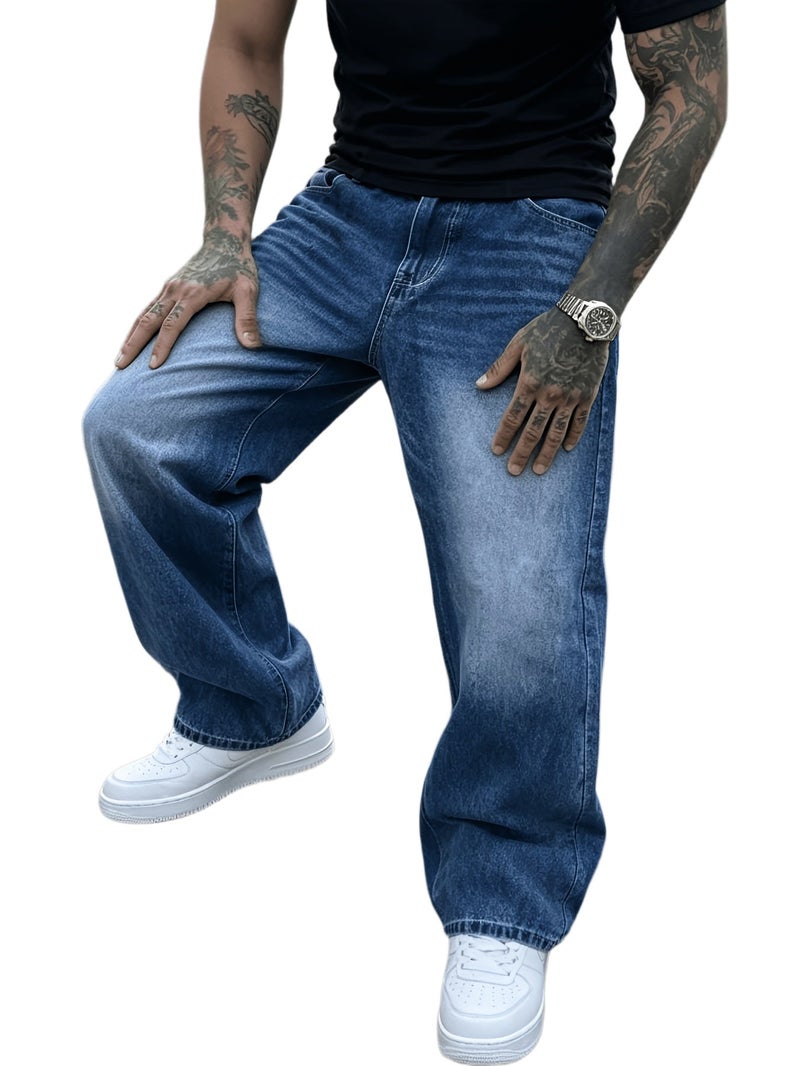 Men'S Loose-Fitting, Floor-Length, Easy Wide-Leg Jeans, Stylish And Versatile Straight Casual Pants - Image 1