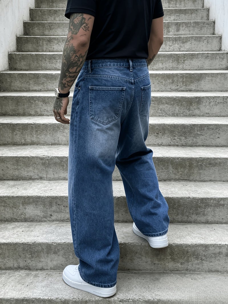 Men'S Loose-Fitting, Floor-Length, Easy Wide-Leg Jeans, Stylish And Versatile Straight Casual Pants - Image 5