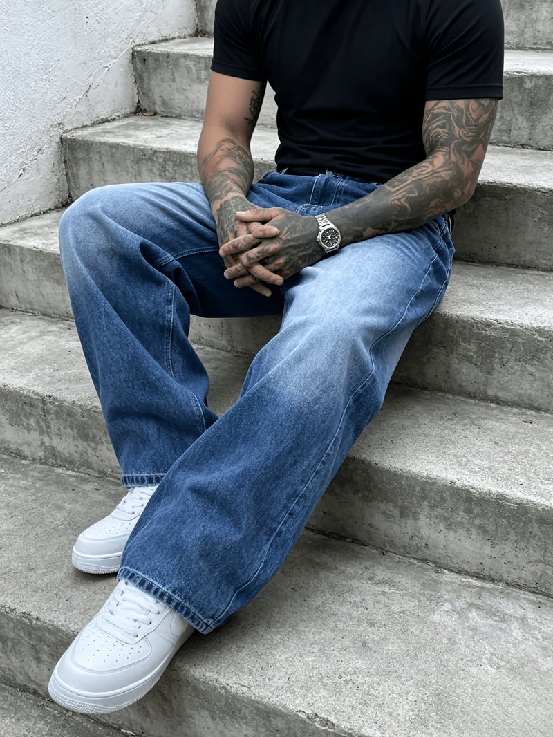 Men'S Loose-Fitting, Floor-Length, Easy Wide-Leg Jeans, Stylish And Versatile Straight Casual Pants - Image 2