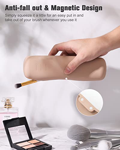 FERYES Large Travel Makeup Brush Holder, Magnetic Anti-fall Out Silicon Portable Cosmetic Face Brushes Holder, Soft and Sleek Makeup Tools Organizer for Travel- (8.27 * 2.36 * 1.57) - Image 3