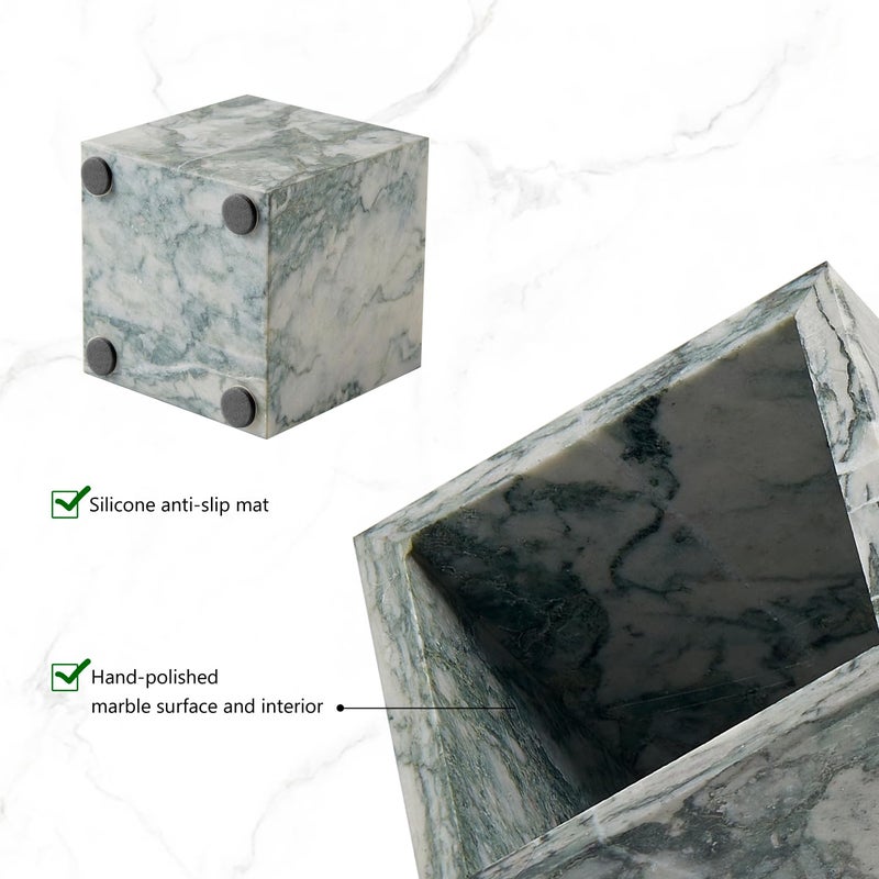 MULWR Real Luxurious Natural Marble Toothbrush Holder & Makeup Brush Organizer & Pen Holder for Desk,3.93inch Square Marble Utensil Holder Non-Ceramic/Non-Resin ï¼ˆCyan Greenï¼‰ - Image 5