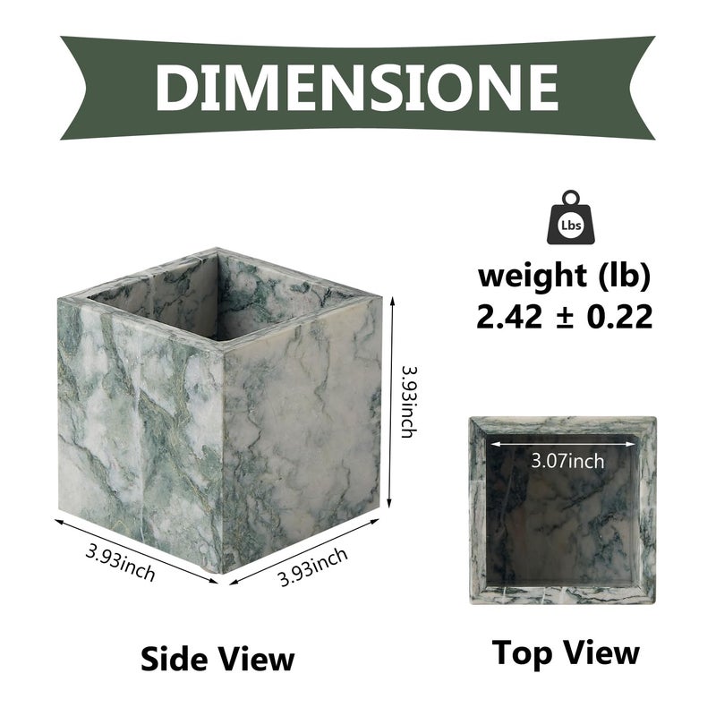 MULWR Real Luxurious Natural Marble Toothbrush Holder & Makeup Brush Organizer & Pen Holder for Desk,3.93inch Square Marble Utensil Holder Non-Ceramic/Non-Resin ï¼ˆCyan Greenï¼‰ - Image 4