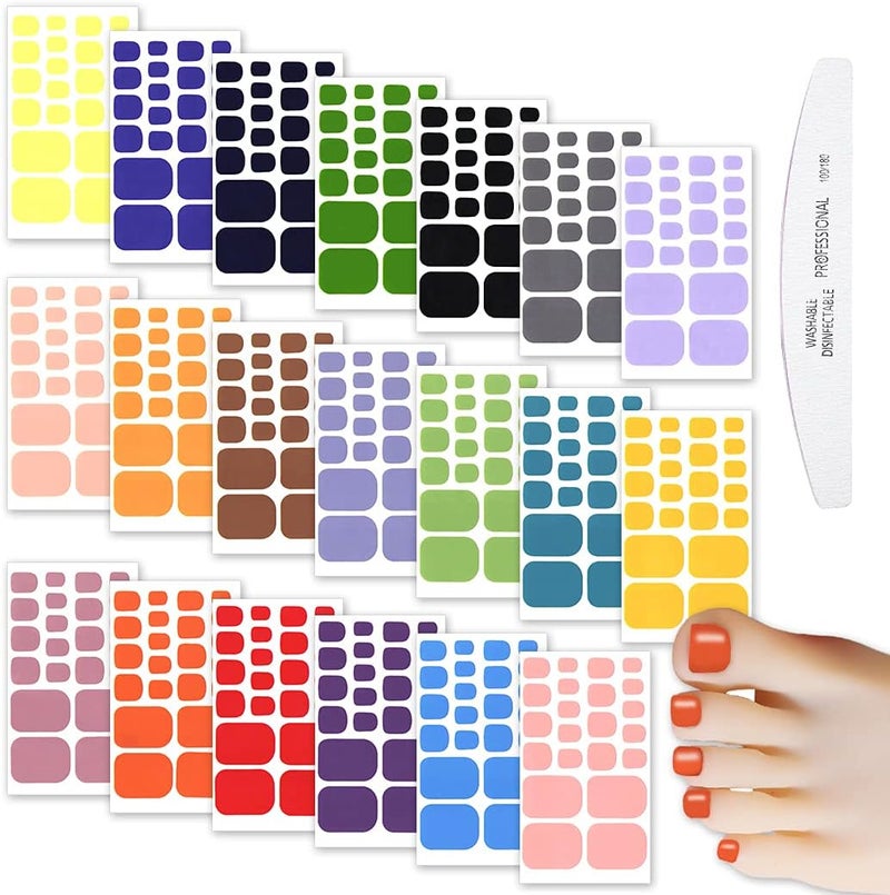 WOKOTO 20 Sheets Full Wraps Solid Color Toe Nail Polish Strips Self-Adhesive Nail Art Stickers Decals Manicure Decoration Kit with Nail File for Women Girls DIY Supplies