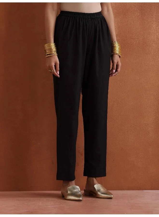 ترو برونز trueBrowns Black Metallic Flared Anarkali Kurta Set