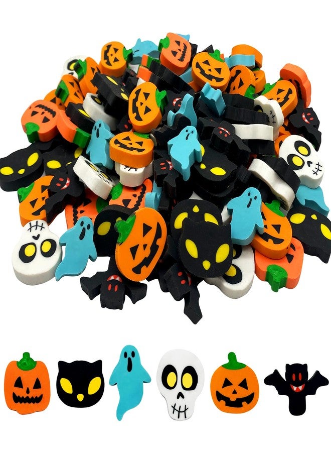 ZAKVOOR 96 Pcs Halloween Erasers, Pumpkin Ghost Bat Pencil Erasers Bulk for Gift Filling, Reward - Image 1