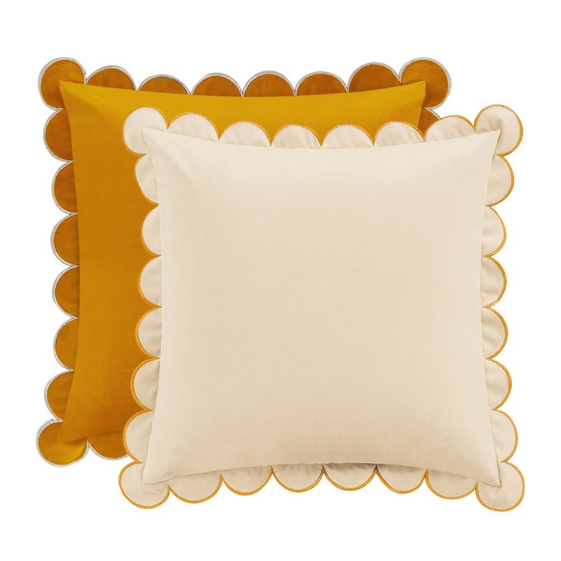 MONDAY MOOSE Decorative Throw Pillow Covers Cushion Cases, Set of 2 Soft Velvet Scalloped Round Edge Designs, Mix and Match for Home Decor, Pillow Inserts Not Included (16x16 inch, Honey/Cream) - Image 1
