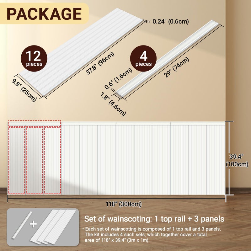 Trimold مجموعة تزيين الجدران الجاهزة من تريمولد - جاهزة للتجميع تغطي 118" x 39.4"، شرائح قوالب قابلة للطلاء لجدار مميز - Image 2