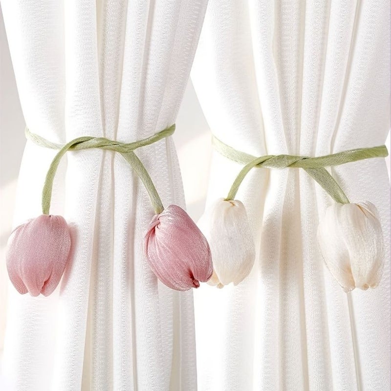 Blue Tulip Curtain Tiebacks 6 Pieces Elegant Floral Holders for Bedroom Living Room - Image 2