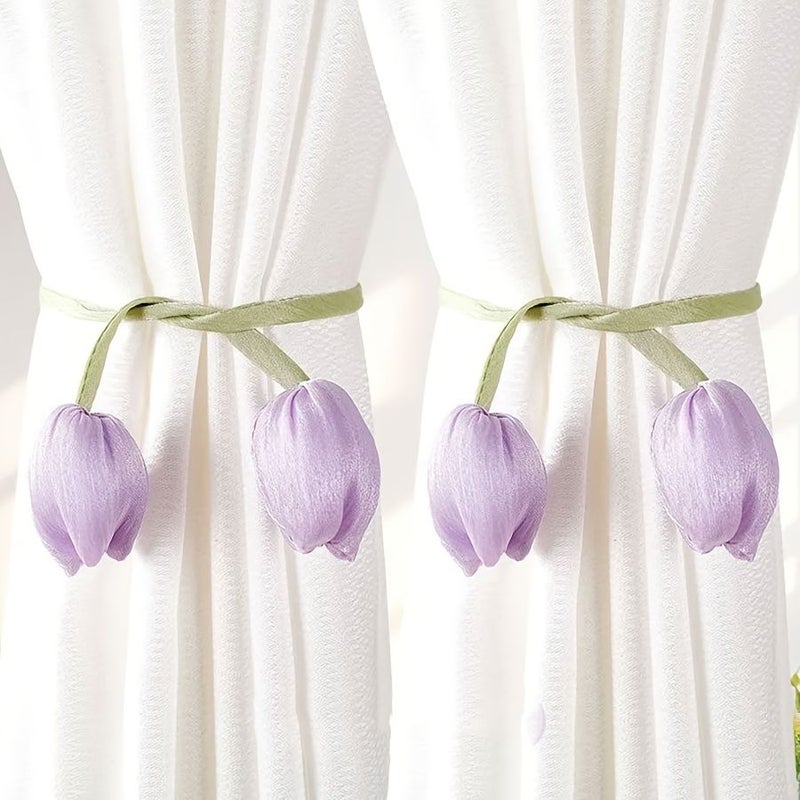 Blue Tulip Curtain Tiebacks 6 Pieces Elegant Floral Holders for Bedroom Living Room - Image 4