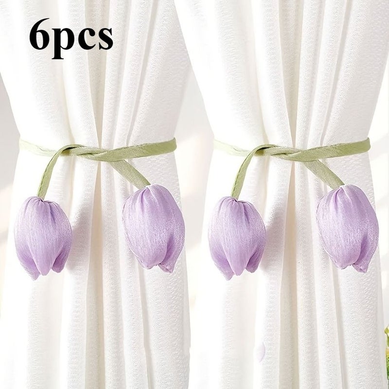 Blue Tulip Curtain Tiebacks 6 Pieces Elegant Floral Holders for Bedroom Living Room - Image 3