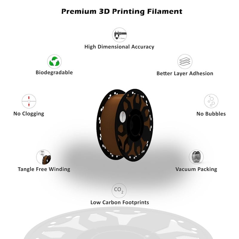 Protomont TECHNOLOGIES فيلا مونت 1.75 مم PLA بريميوم بلس خيوط طباعة ثلاثية الأبعاد متوافقة مع معظم طابعات FDM (بني شوكولاتة) - Image 3
