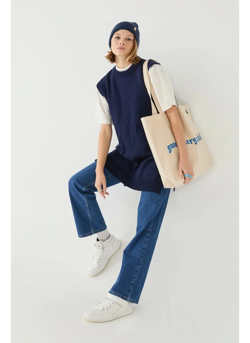 Suud Collection Saud Collection Blue Printed Canvas Bag