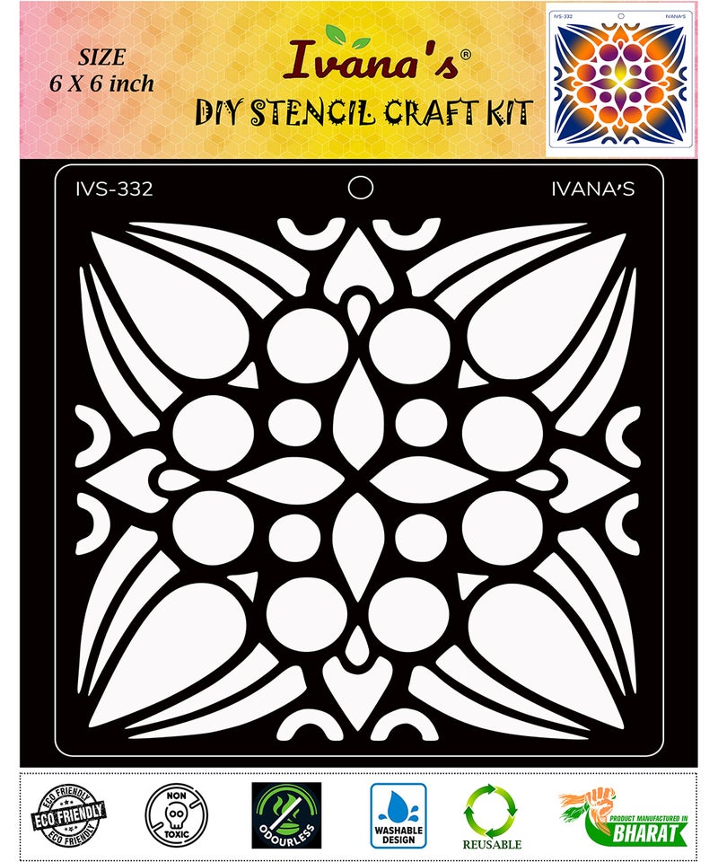 IVANA'S Mandala Art Reusable Stencil for Art & Craft, DIY Decorative Stencil for Painting on Canvas, Fabric, Cloth, Paper, Glass, Furniture and Wall, Size - 6 x 6 inch, Pack of 1, IVS-332, Off White - Image 1