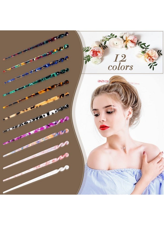 Luinabio - 12 Pieces Acetate Hair Sticks Styling Hair Chopsticks Hair Accessories Tortoise Shell Hairpin Leopard Print Hair Pins Chinese Retro Hairpins Disk Hair Sticks For Women (Elegant Colors) - Image 1