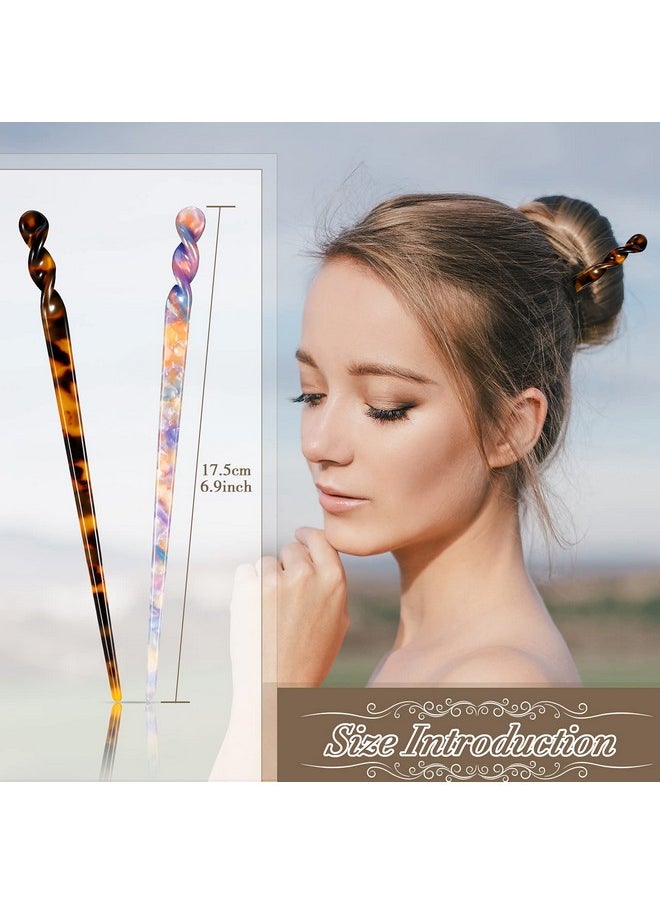 Luinabio - 12 Pieces Acetate Hair Sticks Styling Hair Chopsticks Hair Accessories Tortoise Shell Hairpin Leopard Print Hair Pins Chinese Retro Hairpins Disk Hair Sticks For Women (Elegant Colors) - Image 1