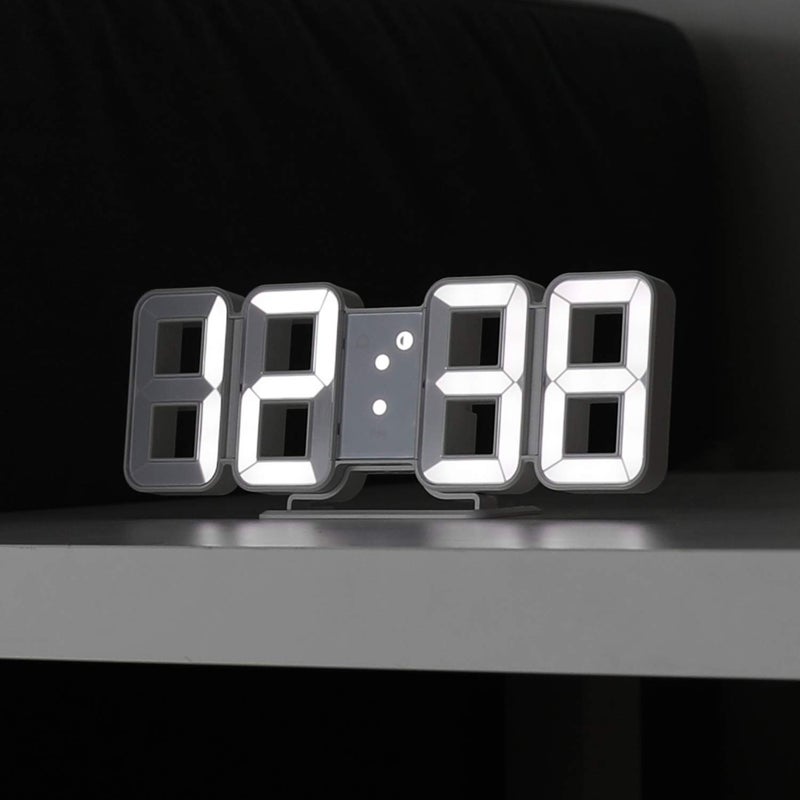 ساعة موآس 3D بيضاء صغيرة LED متعددة الوظائف مع تقويم ومنبه ودرجة حرارة 85 ساعة منبه بيضاء على الطاولة
