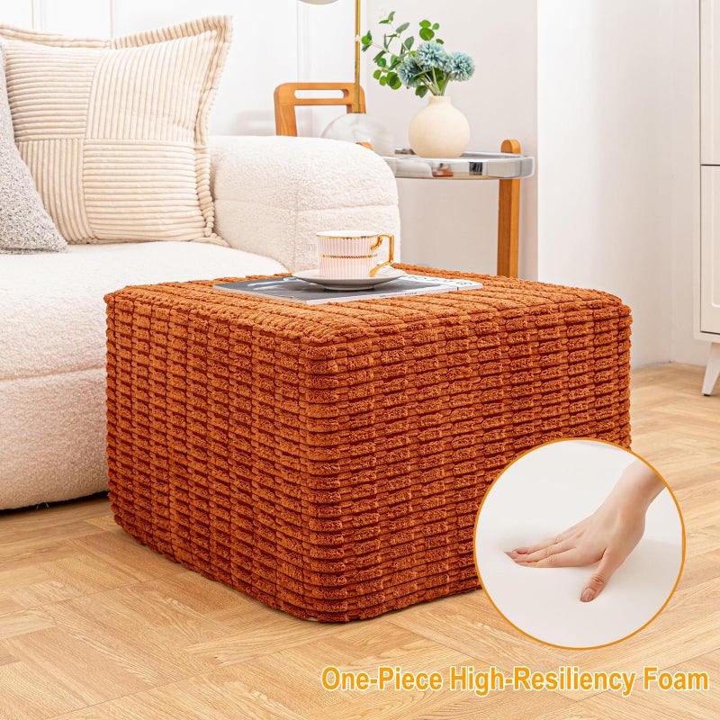 Asuprui Round Square Pouf Ottoman Foot Rest â€“ Lightweight Modern Footstool with Plush Foam Filling, Perfect for Living Room Decor & Cozy Comfort â€“ 20x20x14 Inch Chic Accent Piece (Burnt Orange) - Image 4