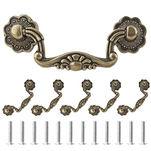 Uenhoy 6 Pcs 3 Inch Bail Handle Drop Pulls Vintage Drop Bail Drawer Pulls Antique Bronze Cabinet Pull Handles (3" Hole Spacing, 4" Total Length) - Image 1