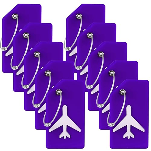 Gostwo 10 Pack Silicone Luggage Tag for Suitcases with Stainless Loop TSA Approved Privacy Protection Travel Essentials Bag Tags by Gostwo Purple - Image 1