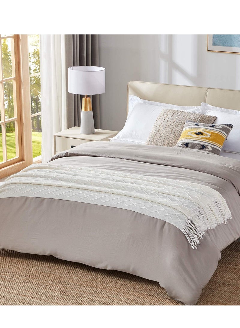 Cozy Knitted Decorative Blanket with Tassels for Sofa and Bed, Lightweight Diamond-Shaped Coverlet, Soft Nap Blanket in Beige (127x152cm) - Perfect for Home Decor. - Image 5