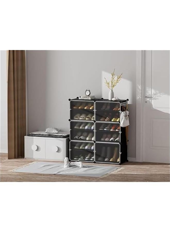 هوكور منظم احذية من تراسل ، خزانة تخزين من 6 طبقات 24 زوج من رفوف الاحذية البلاستيكية للخزانة والمدخل وغرفة النوم اسود 2 × 6 - Image 2