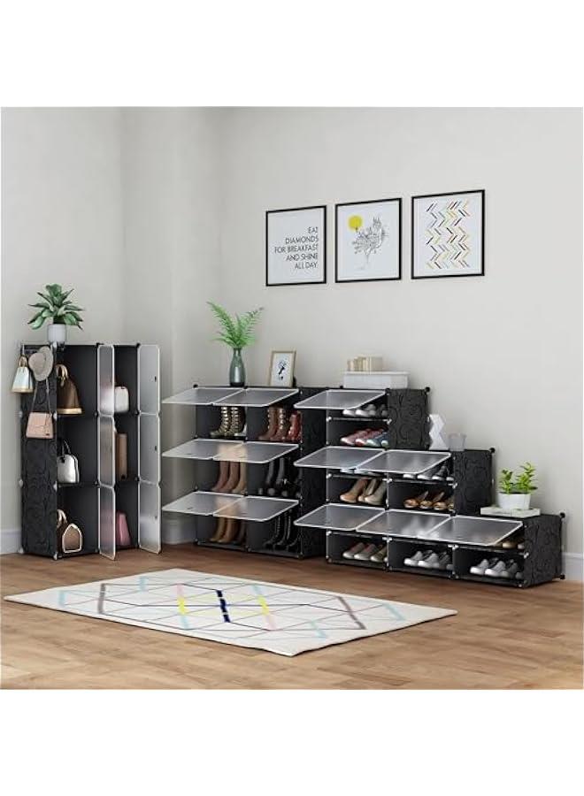 هوكور منظم احذية من تراسل ، خزانة تخزين من 6 طبقات 24 زوج من رفوف الاحذية البلاستيكية للخزانة والمدخل وغرفة النوم اسود 2 × 6 - Image 3