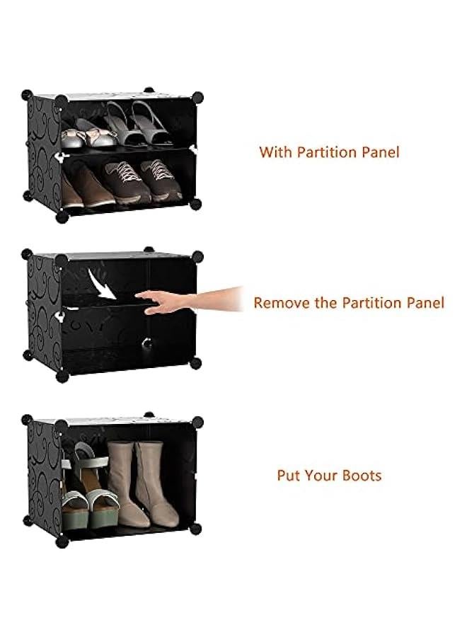 هوكور منظم احذية من تراسل ، خزانة تخزين من 6 طبقات 24 زوج من رفوف الاحذية البلاستيكية للخزانة والمدخل وغرفة النوم اسود 2 × 6 - Image 4