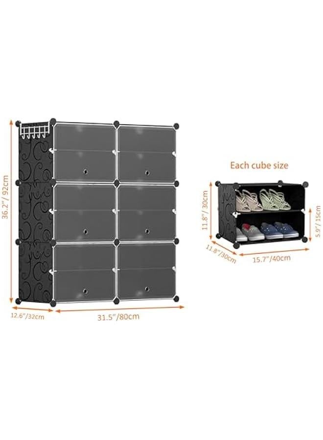 هوكور منظم احذية من تراسل ، خزانة تخزين من 6 طبقات 24 زوج من رفوف الاحذية البلاستيكية للخزانة والمدخل وغرفة النوم اسود 2 × 6 - Image 5