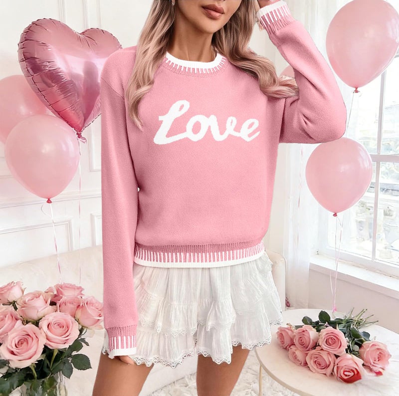 LUKYCILD Valentines Sweater Women Love Heart Sweatshirt Valentine Day Love Sweaters Cute Knitted Long Sleeve Pullover Tops Pink - Image 5