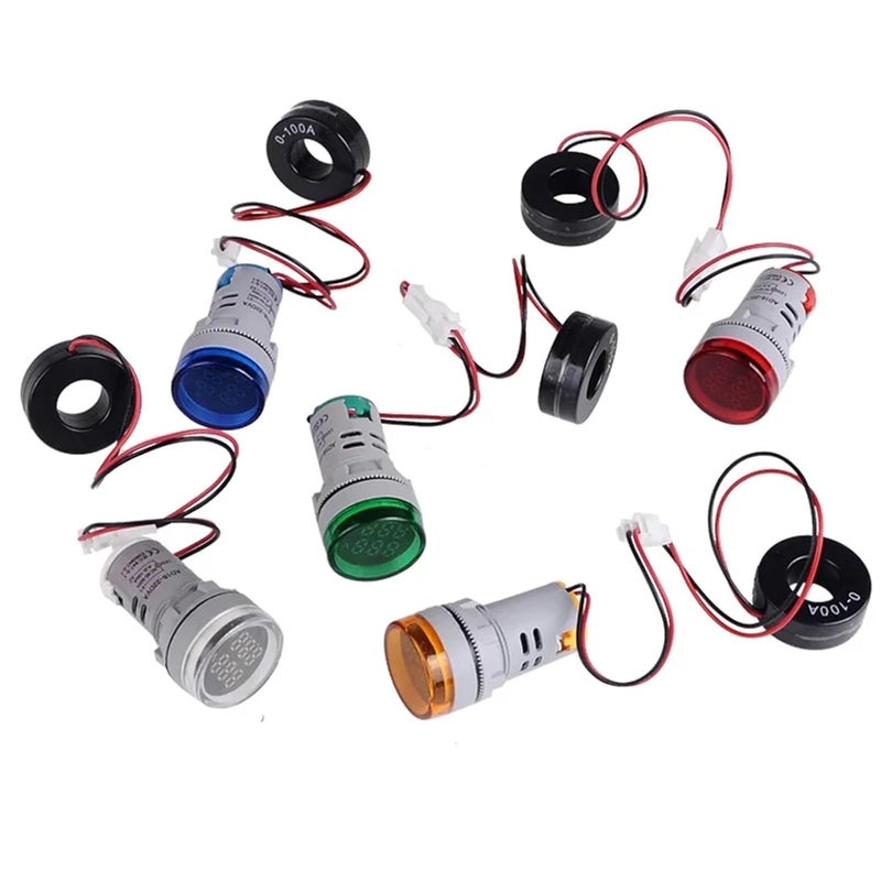 Round LED Dual Display Digital AC Amp Volt Ammeter Voltage Current Meter 100A 500V White - Image 3