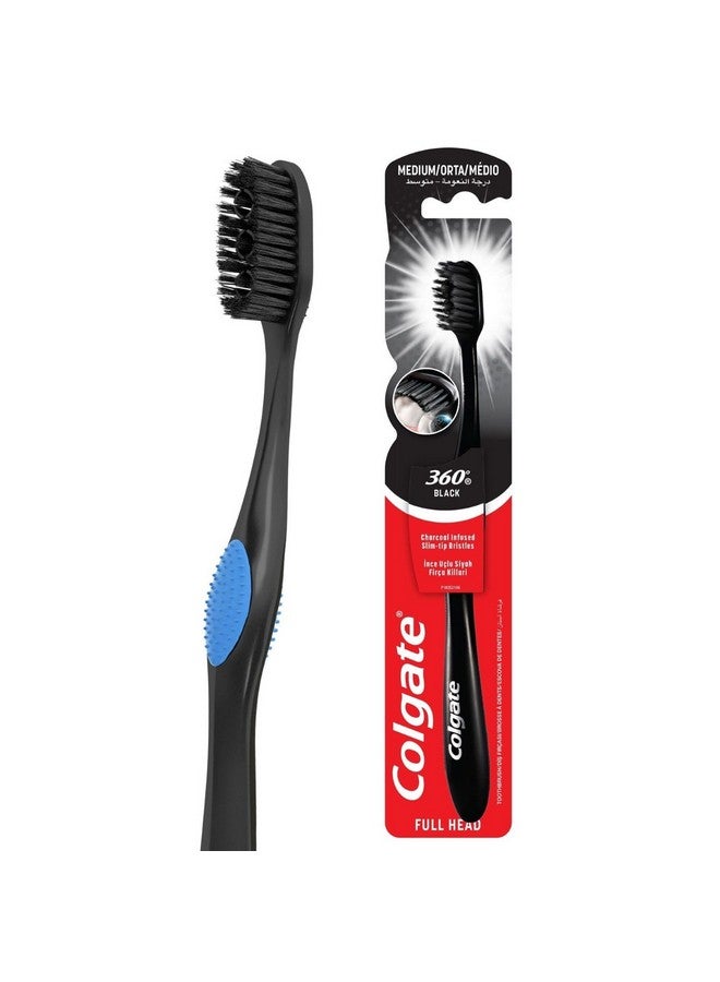 كولجيت فرشاة أسنان كولجيت 360 متوسطة الحجم بشعيرات غنية بالفحم، عبوة واحدة - Image 1