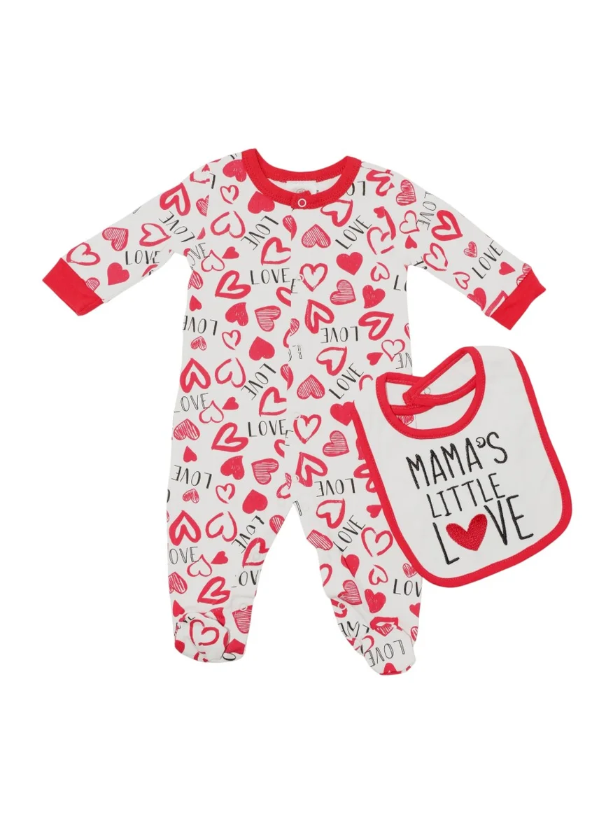 Bambimici Bambimici Mama's Little Love Print Long Sleeve Bodysuit- Red