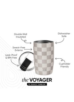 Simple Modern Simple Modern Travel Coffee Mug Tumbler with Flip Lid | Reusable Insulated Stainless Steel Cold Brew Iced Coffee Cup Thermos | Gifts for Women Men Him Her | Voyager Collection | 12oz | Checkmate  - Image 2