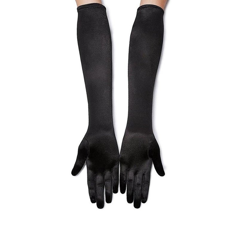 Lansian Long Black Opera Party Gloves for Women 1920s 20s Satin Gloves Elbow Length Bridal Evening Dress Costumes, 21.6'' - Image 2