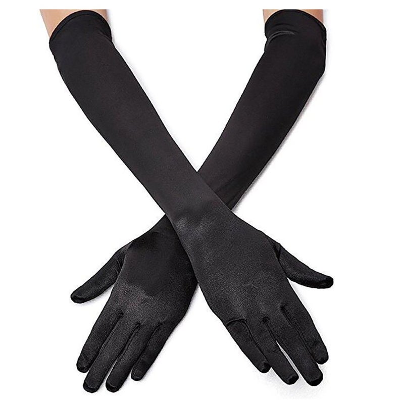 Lansian Long Black Opera Party Gloves for Women 1920s 20s Satin Gloves Elbow Length Bridal Evening Dress Costumes, 21.6'' - Image 1