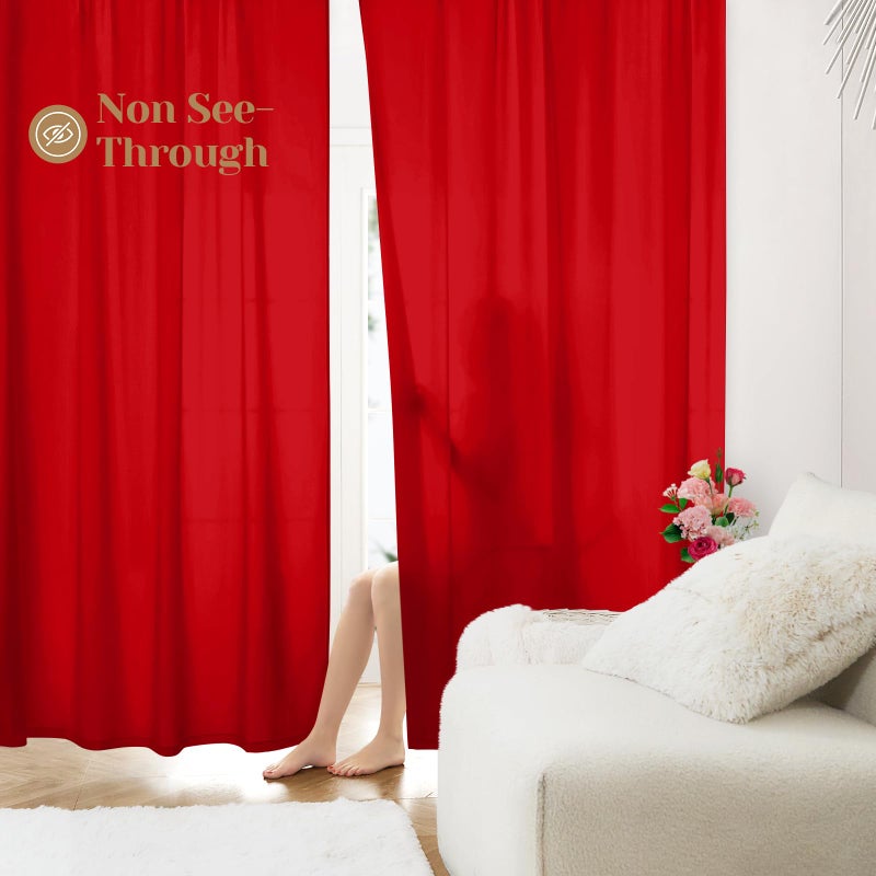 HOMEIDEAS Non-See-Through Red Privacy Sheer Curtains 52 X 84 Inches Long 2 Panels Semi Sheer Curtains Light Filtering Window Curtains Drapes for Bedroom Living Room