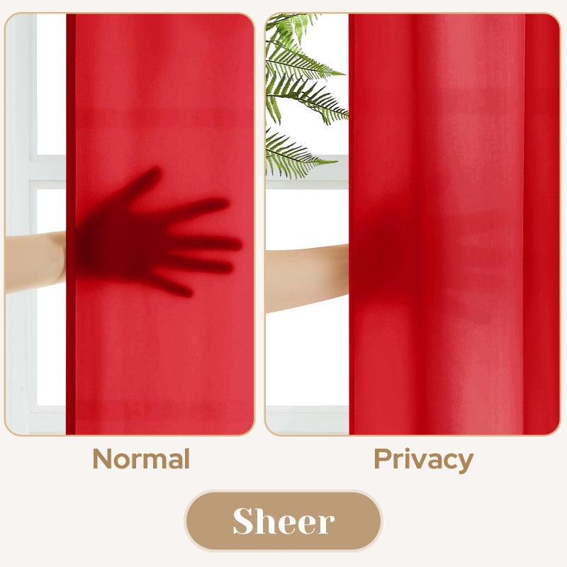 HOMEIDEAS Non-See-Through Red Privacy Sheer Curtains 52 X 84 Inches Long 2 Panels Semi Sheer Curtains Light Filtering Window Curtains Drapes for Bedroom Living Room