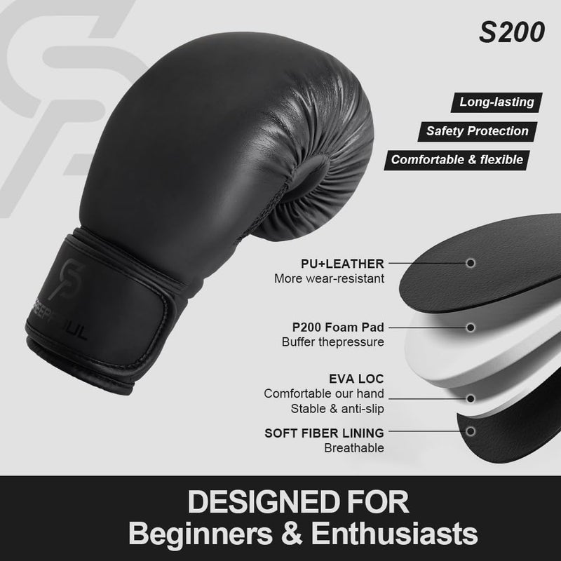 SAEEPABUL S200 Boxing Gloves for Men and Women Suitable for Boxing Kickboxing Mixed Martial Arts Maui Thai MMA Heavy Bag Fighting Training Black, 10oz - Image 2