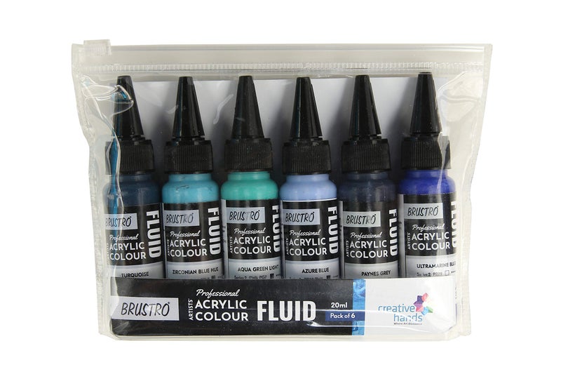 BRUSTRO Professional Artists _x0019_ Fluid Acrylic 20 ml Beyond The Blues Pack of 6 (Turquoise,Ultramarine Blue,Zirconian Blue Hue, Paynes Grey, Aqua Green Light, Azure Blue) - Image 2