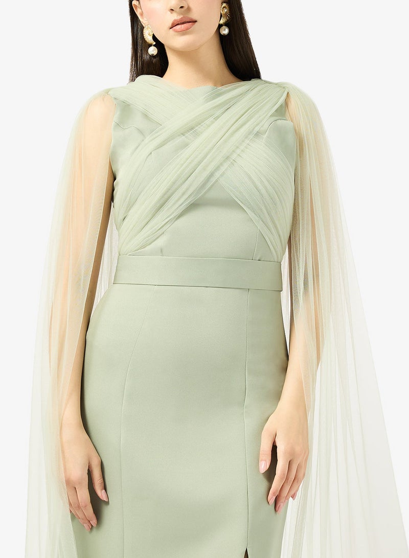 Iyra Mesh Detail Draped Dress - Image 4