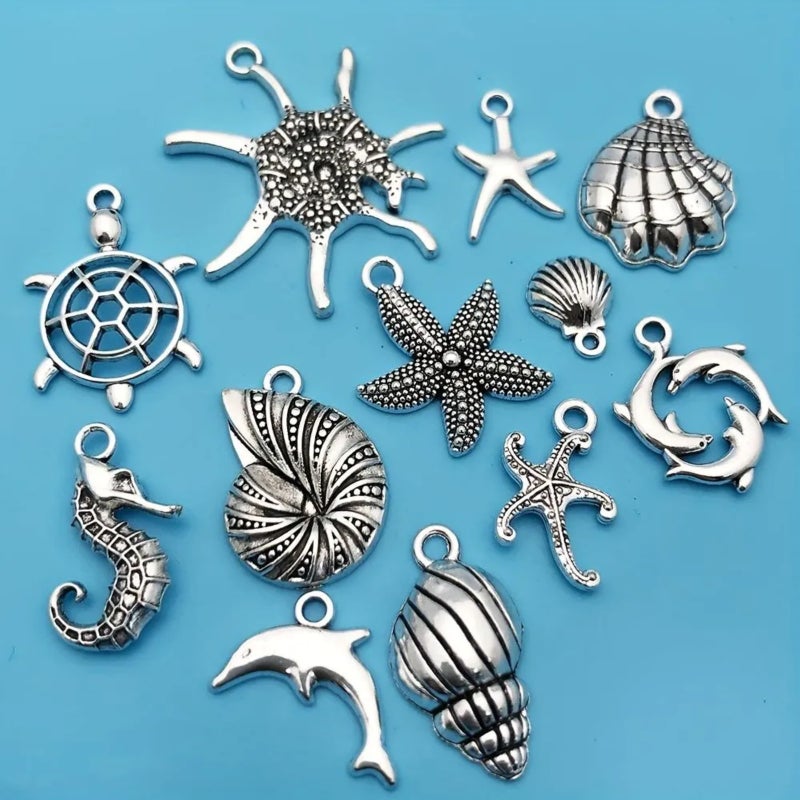 12 ancient silver marine life hollow alloy pendants DIY necklace bracelet earrings jewelry alloy pendants, beaded accessories - Image 5