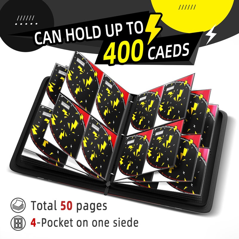 Luporia Trading Card Binder 4 Pocket,400 Pocket Card Collection Binder with 50 Removable Sleeves,PU Waterproof Top Card Book,3-Ring Zipper Collectible Trading Card Album for MTG/TCG/Card Holder Gift(Black) - Image 5