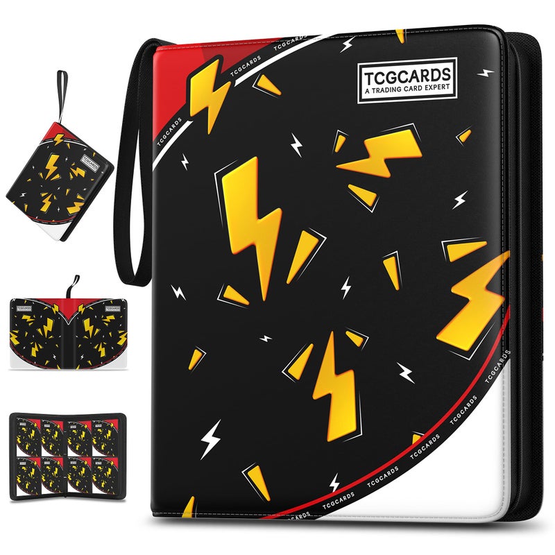 Luporia Trading Card Binder 4 Pocket,400 Pocket Card Collection Binder with 50 Removable Sleeves,PU Waterproof Top Card Book,3-Ring Zipper Collectible Trading Card Album for MTG/TCG/Card Holder Gift(Black) - Image 1