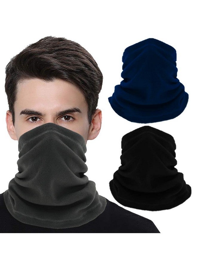 3E 3 Pack Neck Gaiter Warmer Windproof Winter Mask Polar Cold Weather Fleece Scarf for Men Women Running Skiing Snowboarding Motorcycle Riding (Black, Dark Gray, Navy Blue) - Image 1