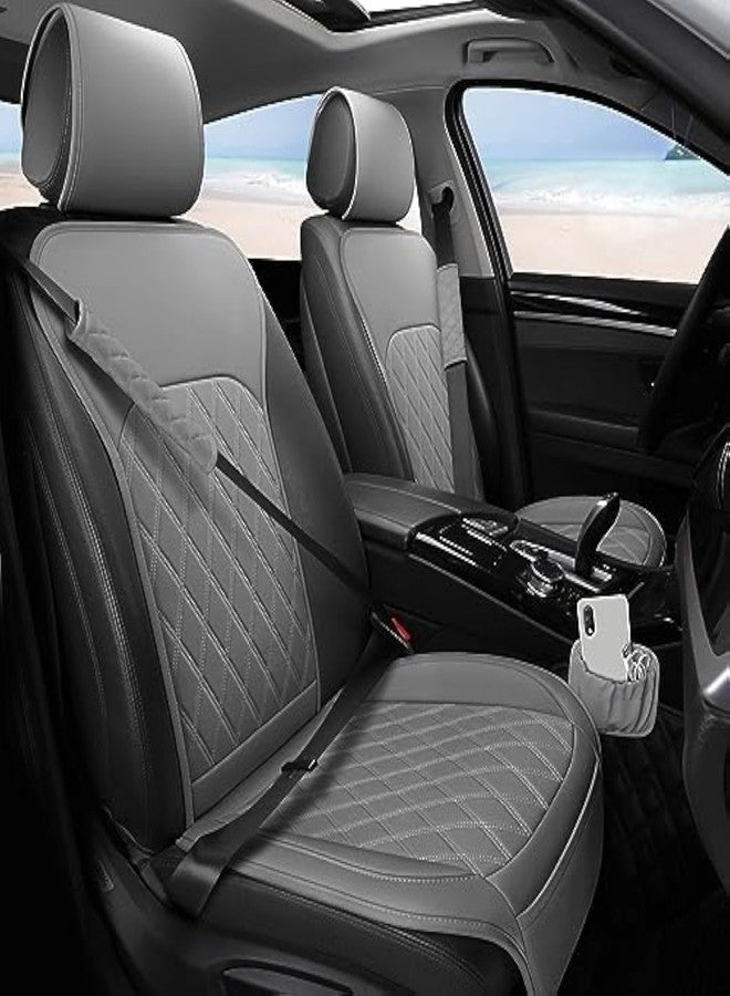 Sanwom Front Car Seat Protector Covers - Leather Seat Covers with Storage Pocket and Two Belt Pads, Anti-Slip Waterproof Universal Seat Covers for Cars Fit Cars Trucks SUV(Grey,2 Pack) - Image 1