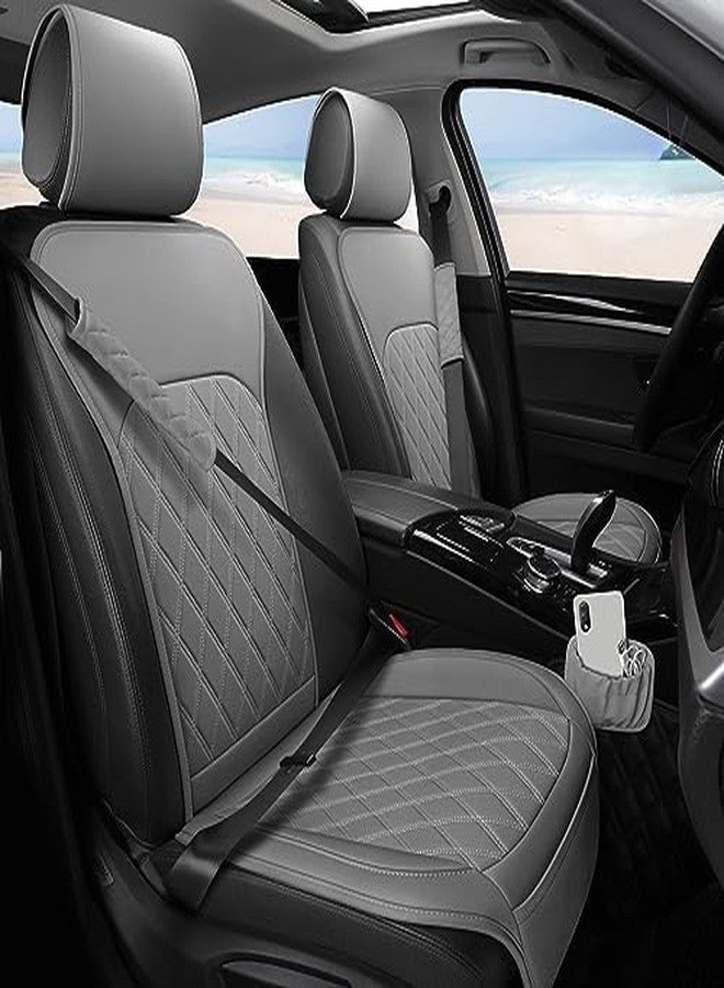 Sanwom Front Car Seat Protector Covers - Leather Seat Covers with Storage Pocket and Two Belt Pads, Anti-Slip Waterproof Universal Seat Covers for Cars Fit Cars Trucks SUV(Grey,2 Pack) - Image 2
