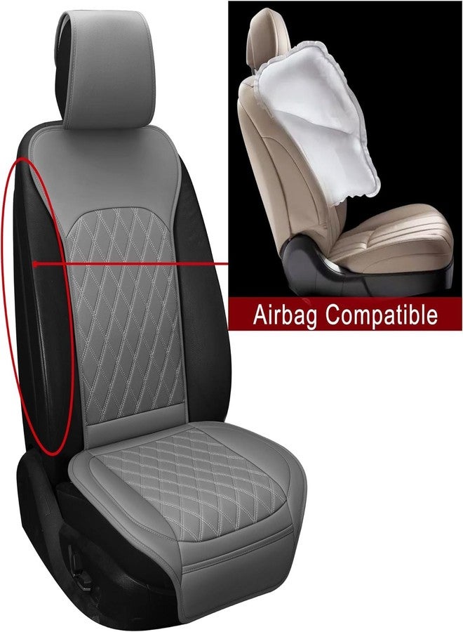 Sanwom Front Car Seat Protector Covers - Leather Seat Covers with Storage Pocket and Two Belt Pads, Anti-Slip Waterproof Universal Seat Covers for Cars Fit Cars Trucks SUV(Grey,2 Pack) - Image 4